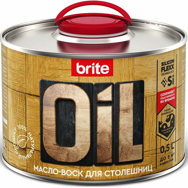 Масло-воск BRITE FLEXX для столешниц банка 0,5 л