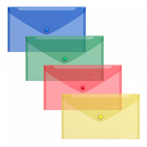 Папка-конверт на кнопке А4 ErichKrause Glossy Classic, полупрозрачная, ассорти  50289