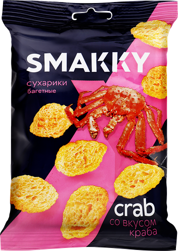 Сухарики пшеничные SMAKKY Краб, багетные, 50г