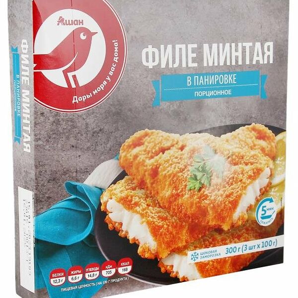 Филе минтая Ашан Красная птица в панировке