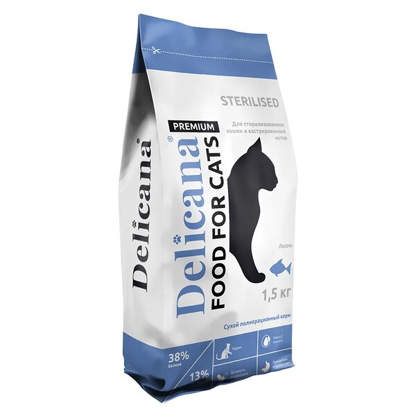 Корм DELICANA для стерилизованных кошек с лососем