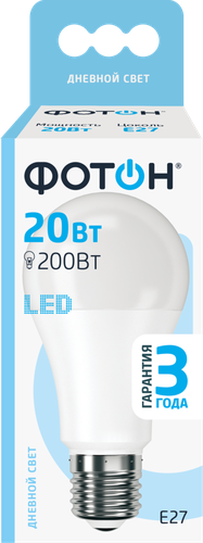 

Лампа светодиодная Фотон E27 20Вт, холодный свет, груша