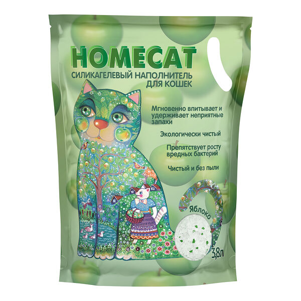 HOMECAT наполнитель силикагелевый впитывающий Яблоко, 3.8 л