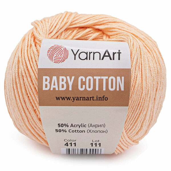 Пряжа YarnArt 'Baby Cotton' 50гр 165м (50% хлопок, 50% акрил)(411 светло-розовый),шт