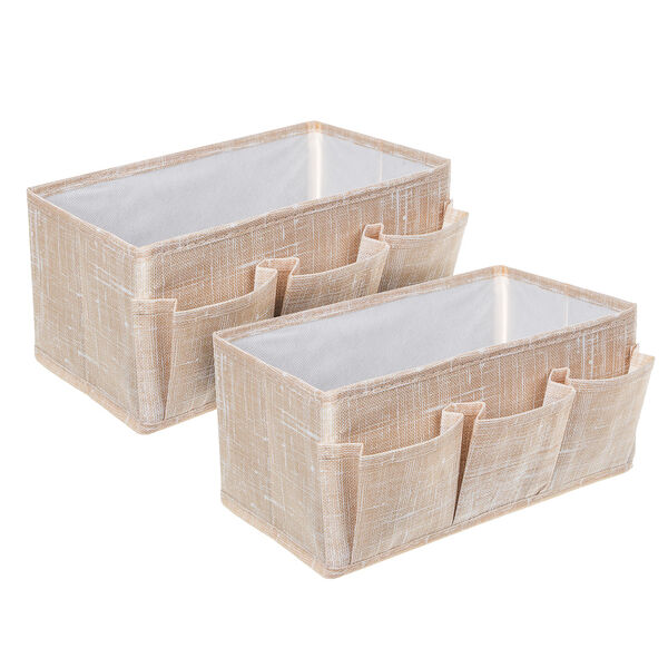 Vetta лён комплект коробов с 3 объемными карманами, 2 шт, текстиль, 25х15х12см, бежевый