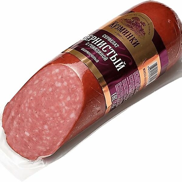 Сервелат Кузьминки Зернистый с говядиной полукопченый 350г