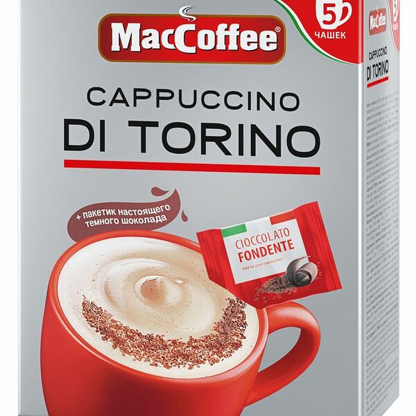 Напиток кофейный MacCoffee Cappuccino di Torino 3в1 растворимый с тёмным шоколадом, 5х25.5г