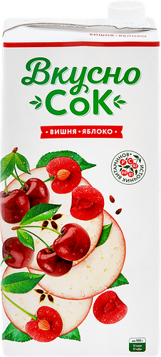 Напиток сокосодержащий ВКУСНОСОК Яблочно-вишневый осветленный, 1.93л