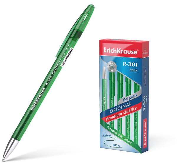 Ручка гелевая ErichKrause R-301 Original Gel Stick 0.5, зеленый