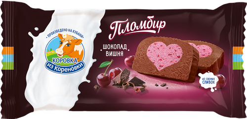 

Мороженое Коровка из Кореновки двухслойное пломбир шоколадный с вишней 15% 200 г