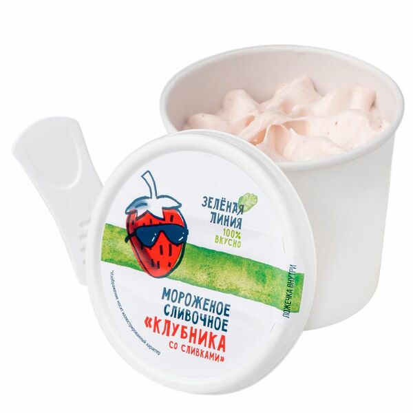 Мороженое сливочное клубника со сливками 10% Зелёная Линия, 75г