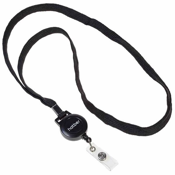 Держатель-рулетка для бейджа Hatber с клипом на шнурке черный, 70 см