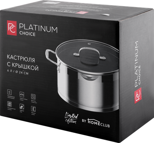 

Кастрюля с крышкой PLATINUM CHOICE BY HOMECLUB, с крышкой, нержавеющая сталь