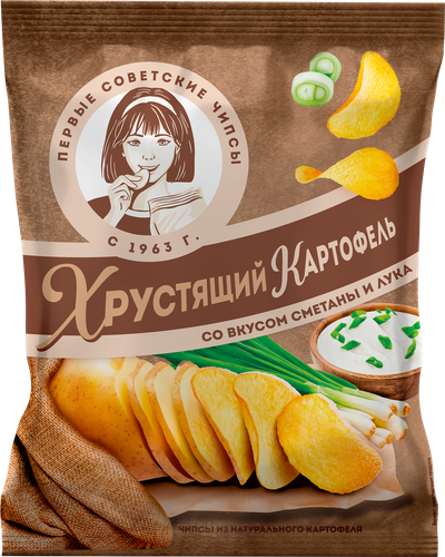 

Чипсы картофельные Хрустящий картофель в ломтиках со вкусом Сметаны и лука 70 г