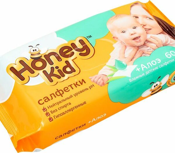 Салфетки влажные Honey Kid с алоэ детские 60шт.