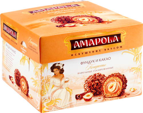 

Конфеты вафельные АМАПОЛА Фундук и какао с какао-бобами глазированные, 100г