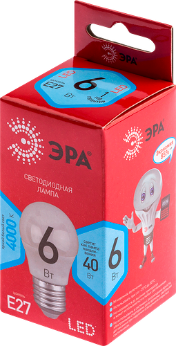 Лампа светодиодная ЭРА Red line LED P45, 6Вт, E27, шар нейтральный белый свет Арт. Б0049644