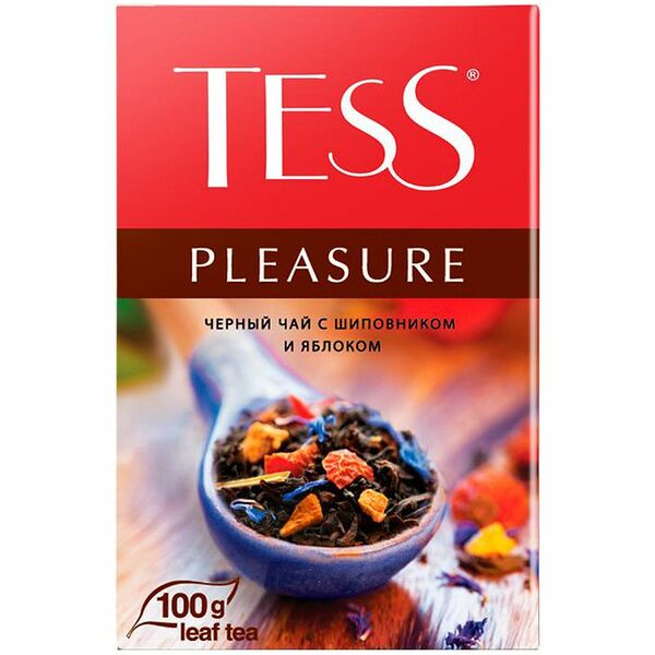 Чай Tess Pleasure чёрный с шиповником и яблоком листовой 100г