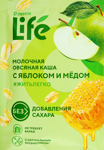 Каша овсяная ЛЕНТА LIFE молочная, с яблоком и медом