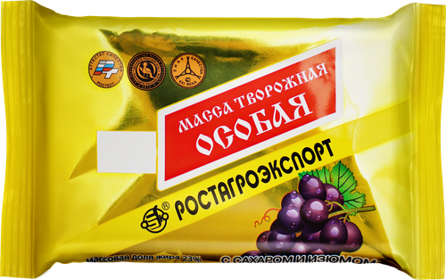 

Творожная масса Особая Ростагроэкспорт с сахаром и изюмом 23% 180 г