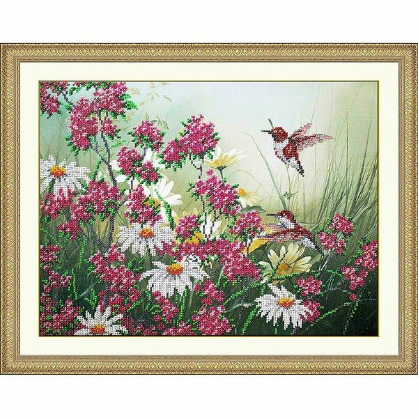 Б1297 Набор для вышивания бисером 'Колибри и ромашки'38*28 см