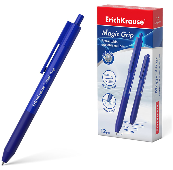 Ручка гелевая автоматическая сo стираемыми чернилами ErichKrause Magic Grip 0.5, синяя, 1 шт