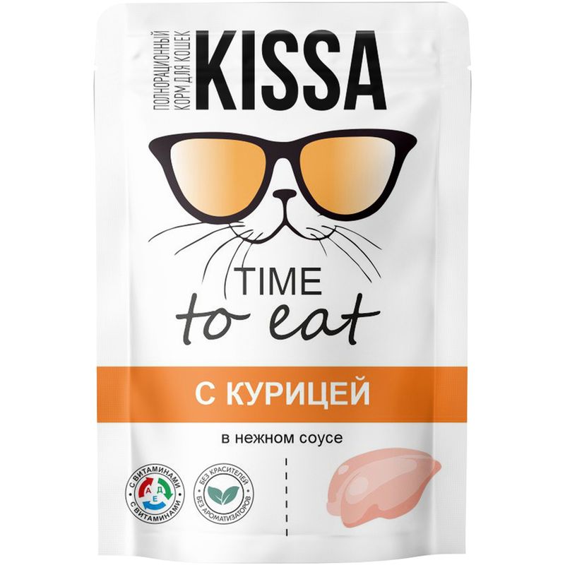 

Влажный корм для взрослых кошек Kissa полнорационный с курицей в соусе 75 г