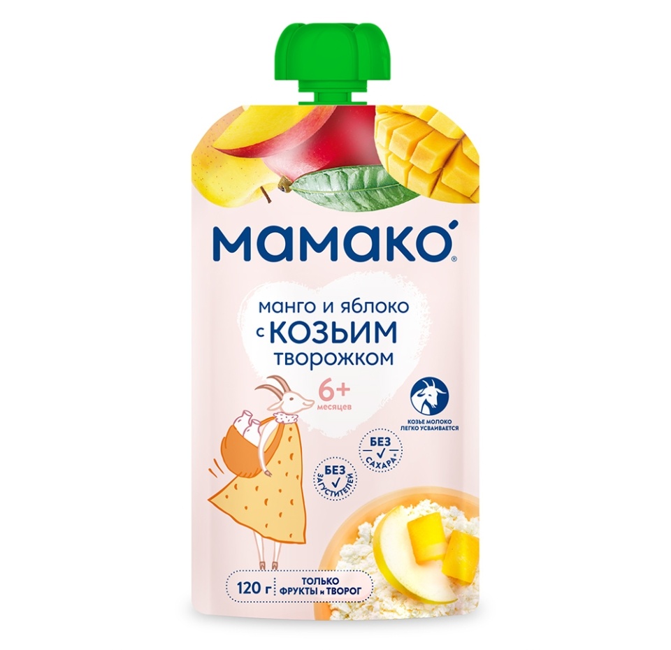 

Пюре фруктовое Мамако из манго и яблок с козьим творожком с 6 месяцев 120 г