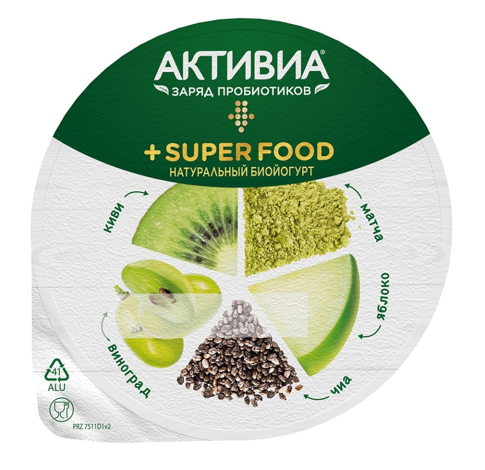 

Биойогурт натуральный Активиа Super food с киви, яблоком, виноградом, семенами чиа 2.2% 140 г