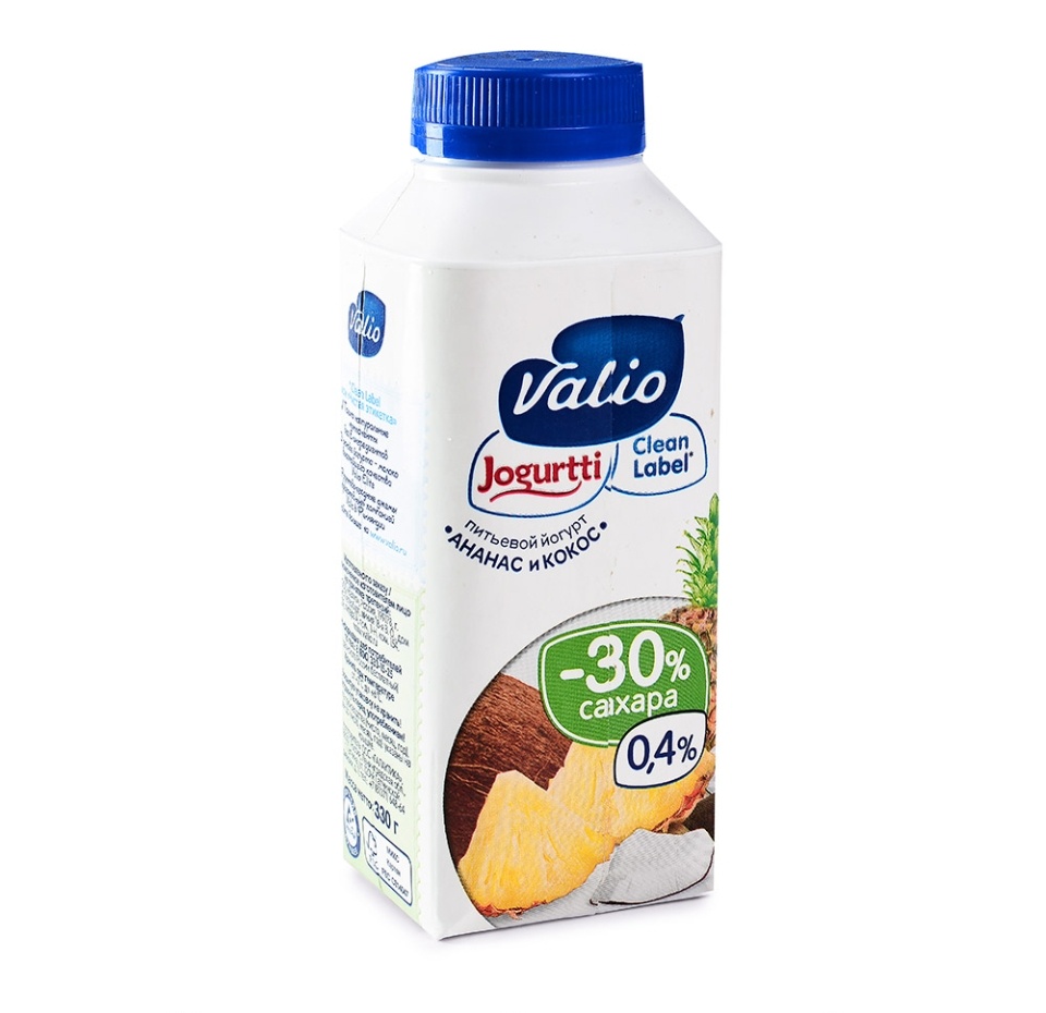 

Йогурт питьевой Valio Clean Label с ананасом и кокосом 0.4% 330 г