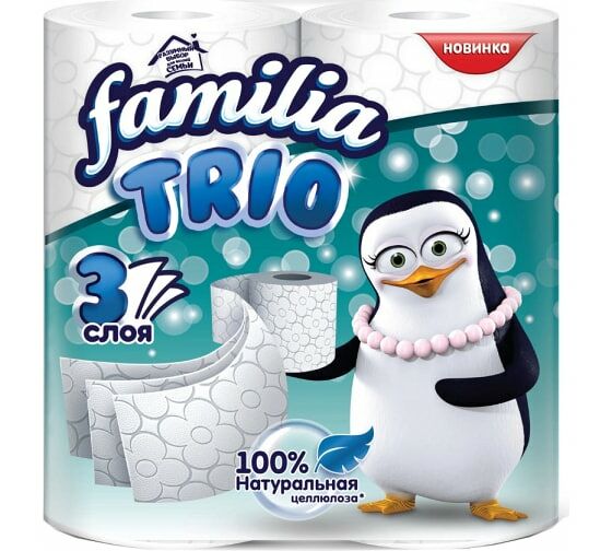 Туалетная бумага Familia Trio белая 3 слоя 4 рулона