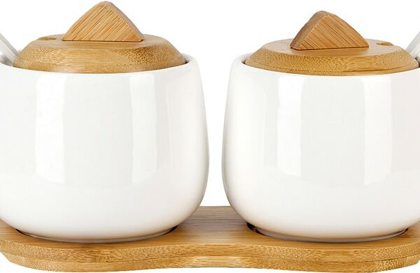 Набор банок Nouvelle Home Naturel с ложками на бамбуковой подставке 19*10*10см 2шт*350мл