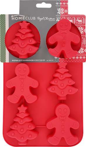 Форма для маффинов HOMECLUB Новогодняя 26,5х17см, силикон, в ассортименте