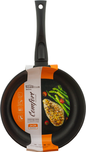 

Сковорода HOMECLUB Comfort 24см, литая, съемная ручка, антипригарное покрытие, алюминий Арт. 24071НС
