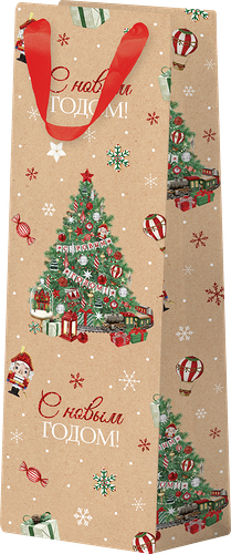 Пакет подарочный Snow крафт, 12x38x10см, под бутылку, Арт. KBP, в ассортименте