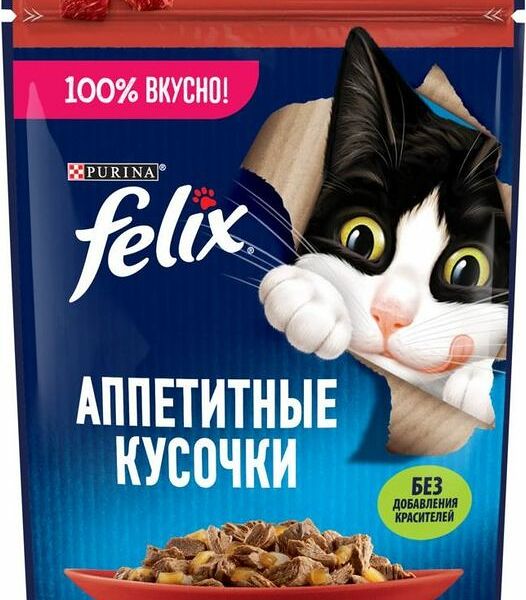 Корм влажный Felix Говядина в желе для взрослых кошек 75г