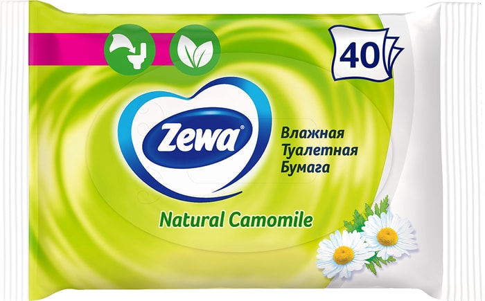 

Влажная туалетная бумага Zewa Ромашка 40 шт
