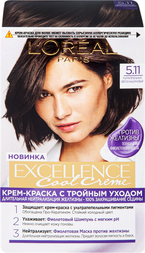 

Краска для волос L'Oreal Paris Excellence Cool Creme 5.11 Ультрапепельный Светло-Каштановый 192 мл