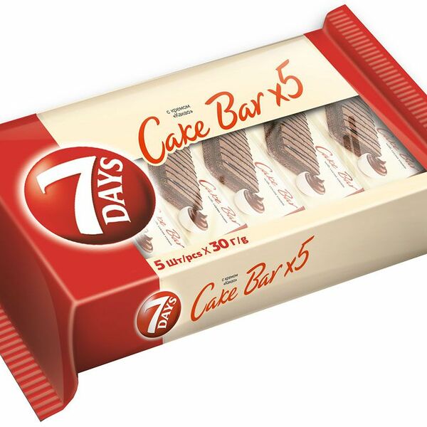 Пирожное бисквитное 7 Days cake bar неглазированное с кремом какао, 5 шт.
