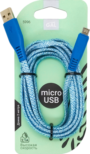 

Кабель GAL 5996 USB-micro USB 2,1А, 2м, плоский, нейлон