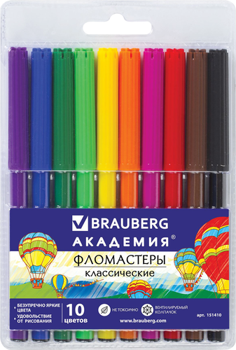 

Фломастеры BRAUBERG Академия, 10 цветов, Арт. 151410