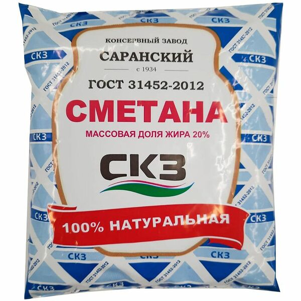Сметана КЗ Саранский 20% 500г