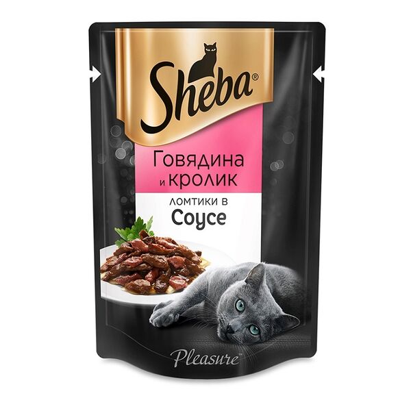 Корм для кошек Sheba Pleasure Ломтики из говядины и кролика в соусе, 85 г