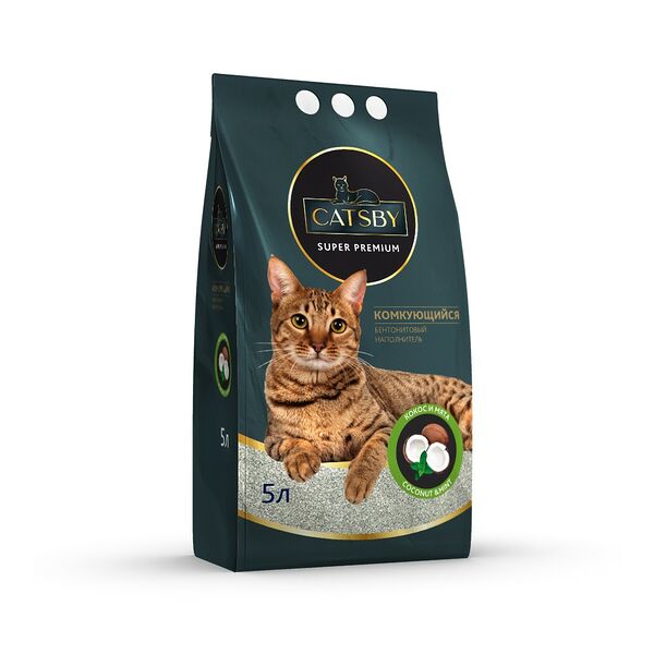 Наполнитель для кошачьего туалета CATSBY Coconut&mint комкующийся минеральный 5л