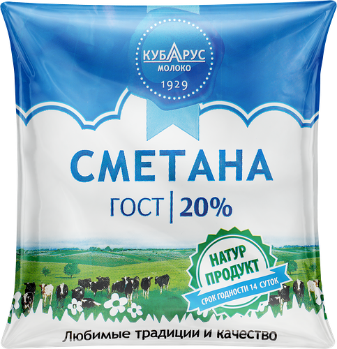 Сметана КУБАРУС МОЛОКО 20%, без змж, 400г