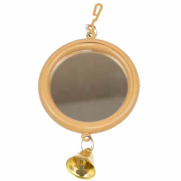 HOMEPET Зеркало для птиц с колокольчиком круглое малое бежевое 8х16,5см