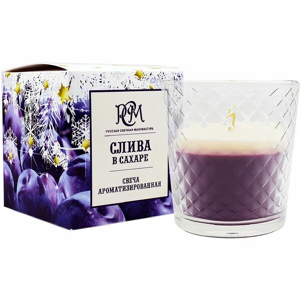 Свеча Русская Свечная Мануфактура ароматизированная Слива в сахаре 30ч, 130г