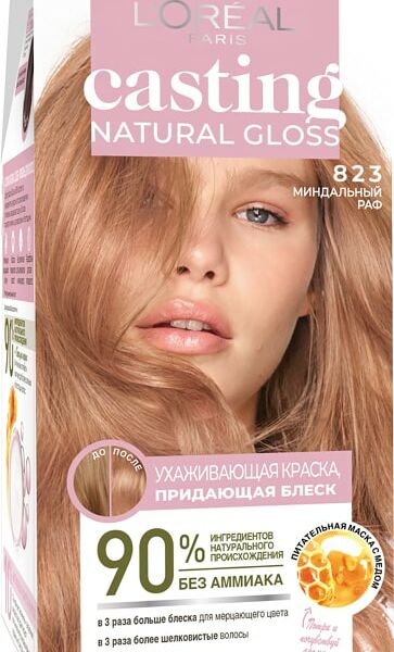 Краска-уход для волос Loreal Paris Casting Natural Gloss без аммиака оттенок 823 Миндальный раф