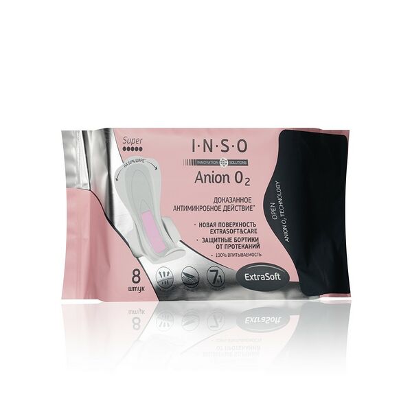 Женские прокладки INSO Anion O2 Super с анионовым слоем 8 шт