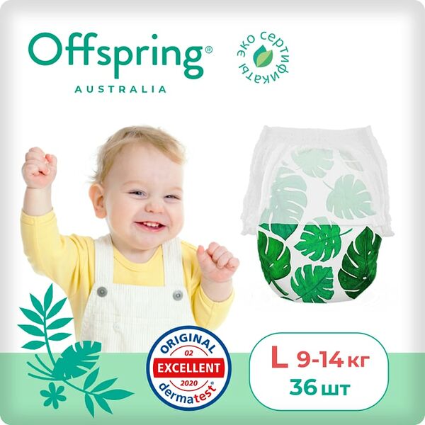 Подгузники-трусики Offspring Тропики L 9-14кг 36шт